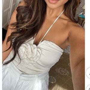 Body Contour Compression Halter Rosette Bodysuit